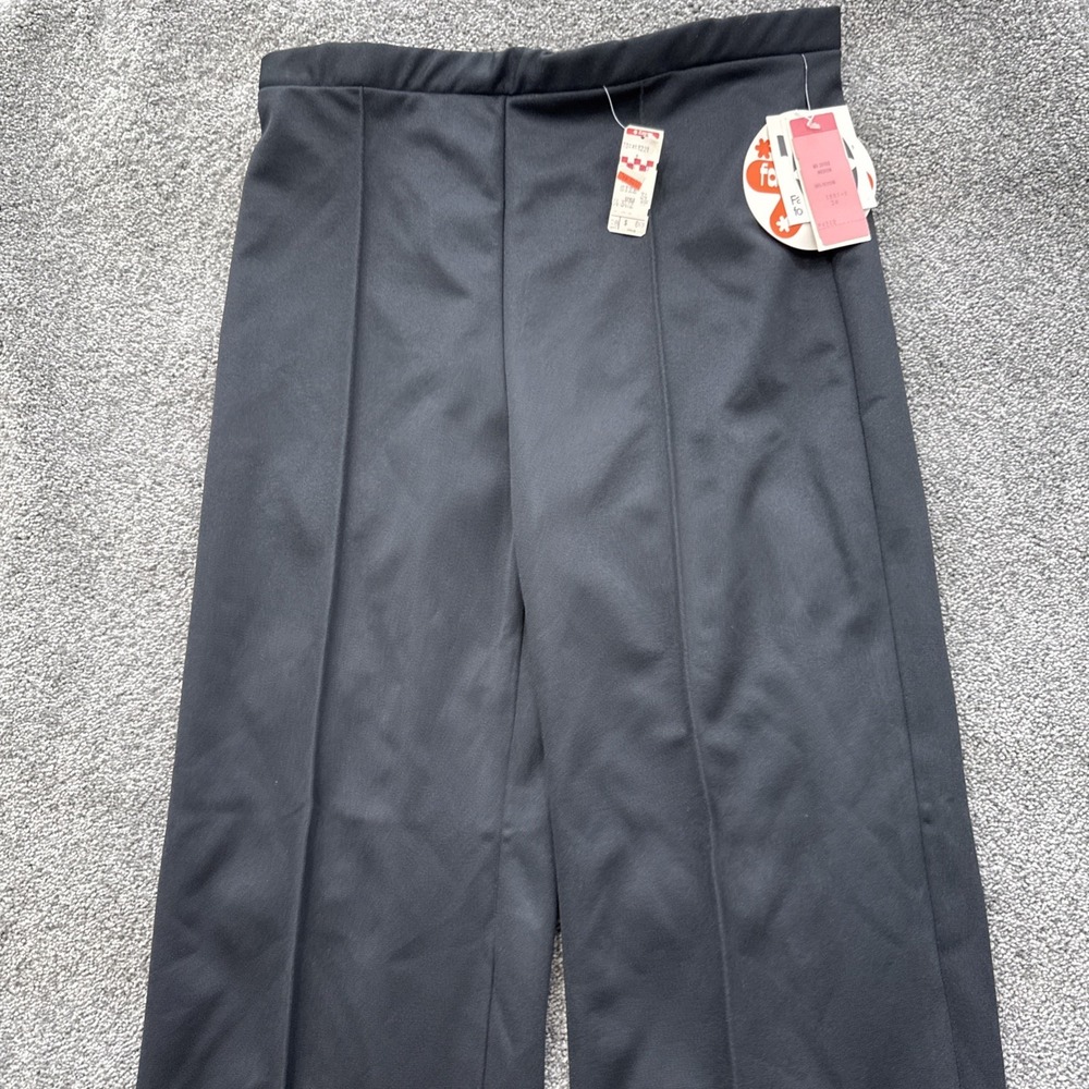 VTG NOS Womens L Monsanto Visa Knit Pants Black Pull On Wide Leg 1970s Mod - Picture 2 of 13
